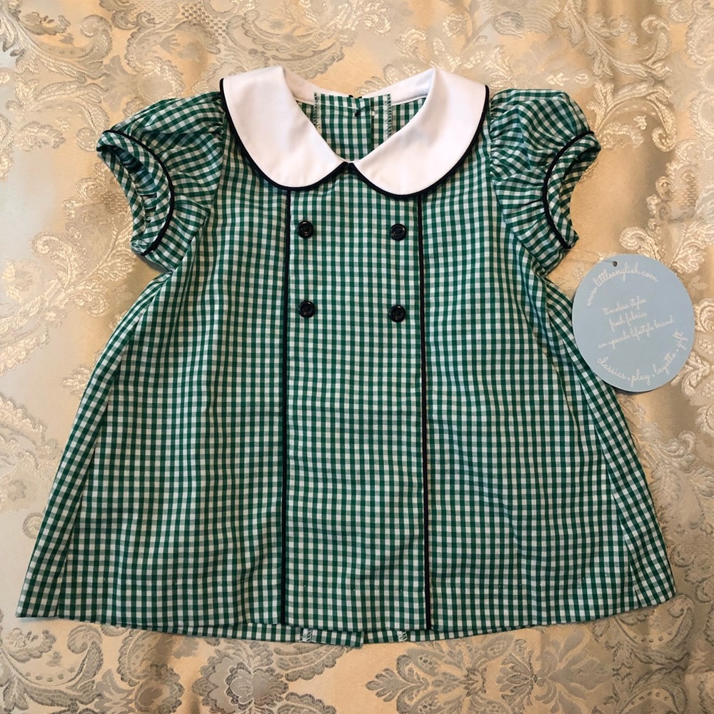 2-pc, Little English Girl’s 12M Green Gingham Dress, never worn